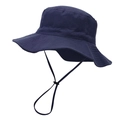Navy blue children's sun bucket hat with adjustable chin strap and wide protective brim - M (52-54cm) / Navy Blue