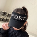 Kids black knitted open-top sun hat with white SPORT lettering jacquard detail - Kids / Black