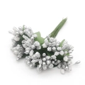 Close-up of silver simulation berry stems with green leaves for DIY floral decoration - Large Bag / Silver
