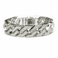 Bracciale da uomo color argento con finitura glitterata satinata e design geometrico - Stile Maglia Cubana con Glitter Smerigliato / Argento