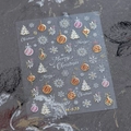 3D Weihnachts-Nagelsticker M-838 mit Gold-Schneeflocken und rosa Bäumen auf Stein - M-838 - Flach + Heißprägung + Gelatine
