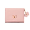 Portafoglio corto rosa da donna con decorazione a farfalla dorata e ciondolo in pelle - Rosa