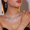 Silver bridal jewelry set with sparkling crystals featuring necklace and earrings - Necklace + Earrings + Bracelet / White Gem 3-Piece Set(DTN14026404-3W)