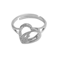 Silver adjustable heart ring featuring letter A with crystals and textured metal - Initial I (Silver Ring I) / Silver