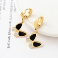 18K gold plated stainless steel butterfly hoop earrings with black enamel and zircon - Black Enamel Zirconia Butterfly Style
