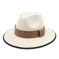 Elegant white felt fedora hat with wide brim and brown ribbon trim for men and women - M (56-58cm) / Beige