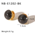 Golden titanium steel hoop earrings with sparkling black ball charms and 1.5cm diameter - Black Glitter Round Style (NB-E1202-BK)