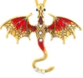 Vintage golden dragon pendant with red enamel wings and sparkling white stones - Antique Gold Red Pendant