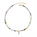 Collana bohémien con perline colorate, perle d'acqua dolce naturali e ciondolo malocchio - Stile Perle con Perline Colorate (ZZX220043A)