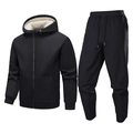Tuta invernale da uomo pesante con cappuccio foderato in pile e pantaloni sportivi neri - S / Set Nero con Cappuccio