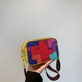 Rainbow geometric contrast color small square bag with colorful wide crossbody strap - Yellow