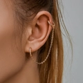 Gold-tone zircon geometric tassel ear cuff and earring set with metal chain link - Gold Tone Integrated Pave Rhinestone Ear Cuff (DZ-595)