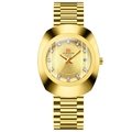 Luxury gold women's quartz watch with diamond markers and date display on steel band - Men's - Gold