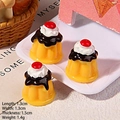 Miniature resin pudding cake with chocolate sauce and cherry for DIY crafts - Cherry Chocolate Yellow Pudding