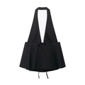 Women's black V-neck halter top with bow-tie waist and chic pleated peplum hem - XS / Black