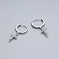 Eleganti orecchini a cerchio in argento sterling 925 con pendente a croce in zirconi - Stile B Diametro Interno 10mm / Oro Bianco