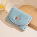 Sweet light blue trifold wallet with decorative 3D daisy flower and multi-card slots - Light Blue