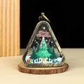 Golden triangle Christmas hanging lantern with tree and snowflake illustrations - Triangular Lantern / Bronze Christmas Tree