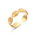 Bohemian style triple layer gold stainless steel open ring with textured wave beads - Adjustable Open / Irregular Dotted Leaf Open Ring