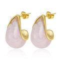 Elegant 18k gold plated stainless steel teardrop earrings with pink marbled resin stone - No.2 Pink