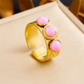 Golden hammer textured open ring featuring three pink marbled faux turquoise stones - Hammered Triple Pink Turquoise Style (R525) / Adjustable Open