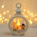 White Christmas lantern featuring a snowman scene and warm glowing LED candle light - Snowman / White