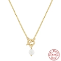 Minimalist S925 sterling silver pearl necklace with OT toggle clasp on a white background - 925 Silver / Gold OT Clasp Single Pearl Style