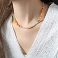 Multicolor beaded crystal necklace with orange pink and green stones for women - 40+7cm / Amazonite Crystal Necklace-Multicolor