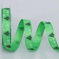 Nastro natalizio verde in grosgrain con alberi e fiocchi di neve stampati - 1cm*5 Yard / Albero di Natale verde