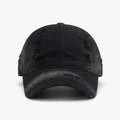 Gorra de béisbol de algodón lavado negro con detalles rasgados y visera curvada - Negro