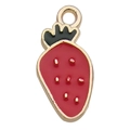 Red strawberry enamel alloy pendant charm with golden metal accents for DIY jewelry making - Strawberry 9x18mm