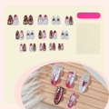 Set de 24 uñas postizas ojo de gato con corazones, pegamento jelly y diseño Y2K pro - Estilo de Corazón de Ojo de Gato de Borgoña - 30 Unidades en Caja (2XB1-13744)