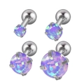 Set of four blue-purple opal cartilage studs with four-prong stainless steel setting - Deep Purple Opal