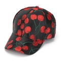 Fashionable black baseball cap featuring an all-over red cherry jacquard pattern design - Black