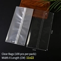 Clear 11x22cm back-seal plastic packaging bags for food snacks, 100 pieces per pack - 11x22cm