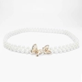 Elegant white double-row pearl belt with a gold rhinestone butterfly buckle - Double Butterfly Buckle (KL139-18)
