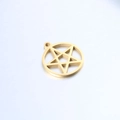 Close-up of golden stainless steel pentagram pendant with a polished metal finish - Round Star / Gold