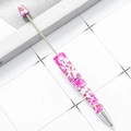 DIY beadable pen with a pink floral pattern on white base and silver metal rod - White Base with Pink Floral (30)