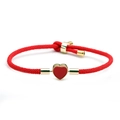 Adjustable red braided rope bracelet with gold metal accents and red enamel heart pendant - Red Rope with Red Heart
