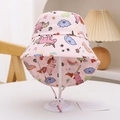 Detailed view of pink kids sun hat with unicorn prints and adjustable chin strap - Pink Unicorn