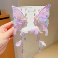 Handmade purple butterfly hair clips with long tassels and pearls for Hanfu costumes - Fudiemeng Purple Clips