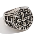 Anello sigillo retrò medaglia San Benedetto finitura argento con incisione a croce - US 11 / Argento Ossidato Vintage