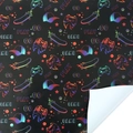 Carta regalo a tema gaming con motivi controller e skateboard neon su fondo nero - Cappello e Skateboard