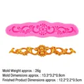 Pink silicone fondant mold with Baroque scroll vine pattern and golden clay finish - Exquisite Scroll Decorative Strip (B600) / Pink