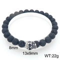 Lavastein-Armband mit 8mm schwarzen Vulkanperlen und silbernem Totenkopf-Anhänger - 8mm Perle Gealterter Totenkopf Anhänger Stil (KB205872-Z)