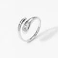 Minimalist silver bow heart ring with sparkling crystal stone and adjustable band - Silver Plated Smooth Snake Ring With Single Zirconia (B452)