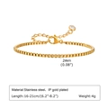 Minimalist 18K gold plated stainless steel box chain bracelet with zircon charm - Gold Box Chain with Zircon
