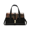 Retro black snakeskin handbag with bronze floral embossed flap and golden twist lock - Black Brown