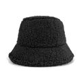 Schwarzer Anglerhut aus Lammwolle für den Winter mit flauschiger Kunstpelz-Textur - M(56-58cm) / Schwarz