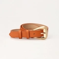 Minimalist orange faux leather belt for women with a polished gold pin buckle decoration - Camel